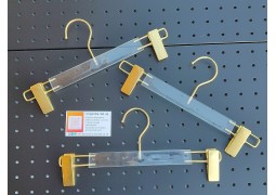 Пластикова вішалка із золотими прищіпками та металевим гачком 350 мм